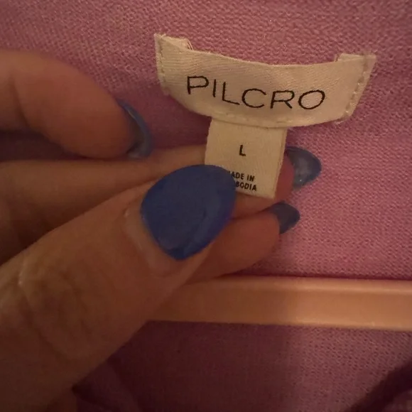 Pilcro Women’s Merino Wool Mock Neck short sleeve cardigan sweater Lilac Large - Picture 4 of 5